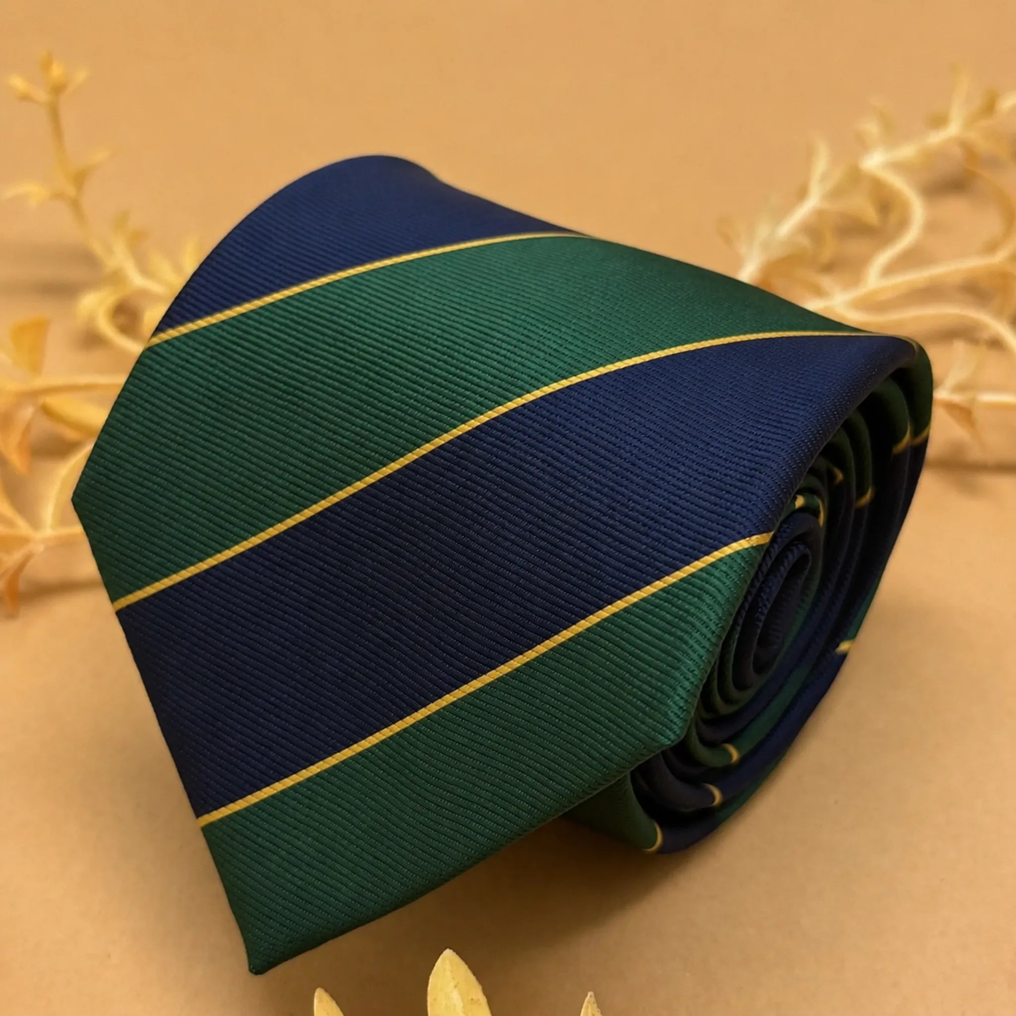 Royal Blue and Emerald Green Stripe Silk Necktie