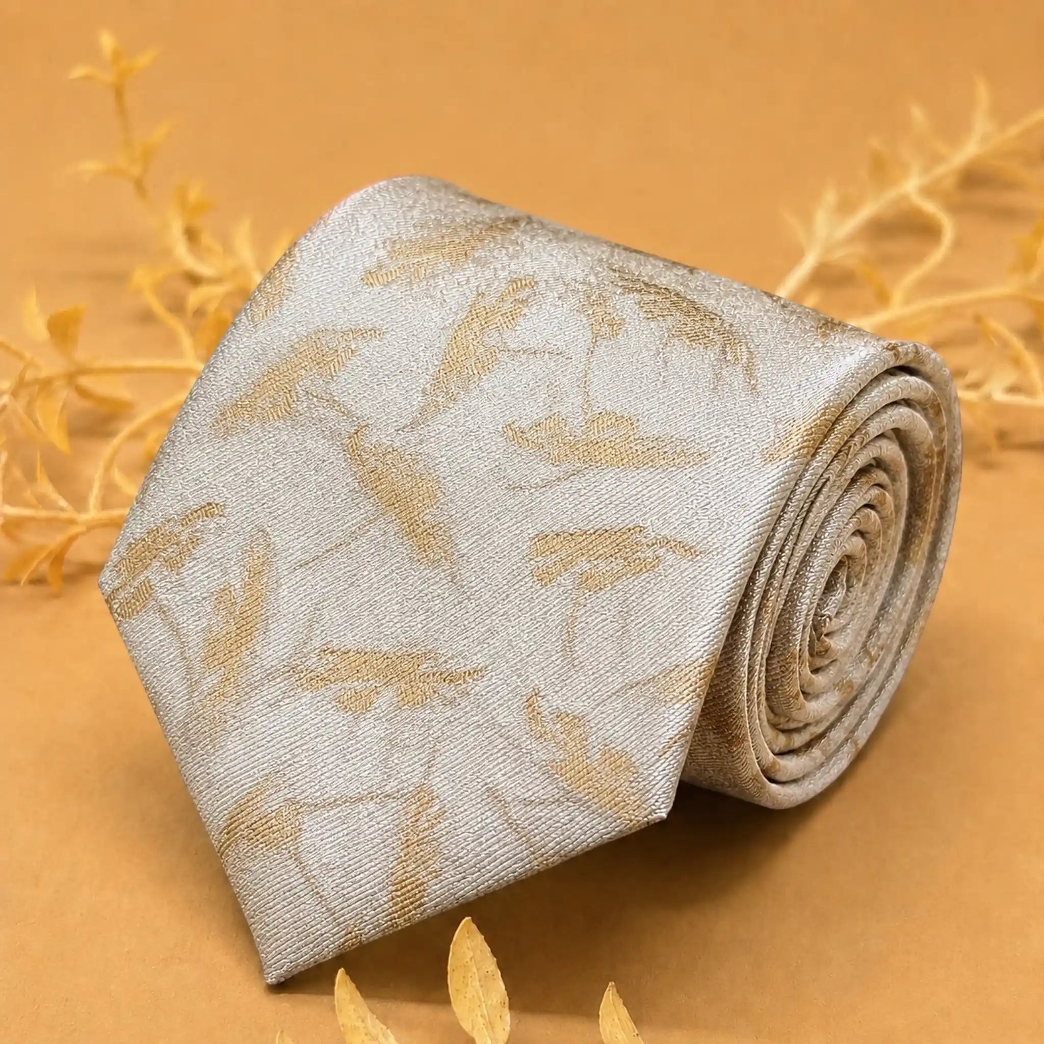 Champagne Abstract Floral Silk Necktie