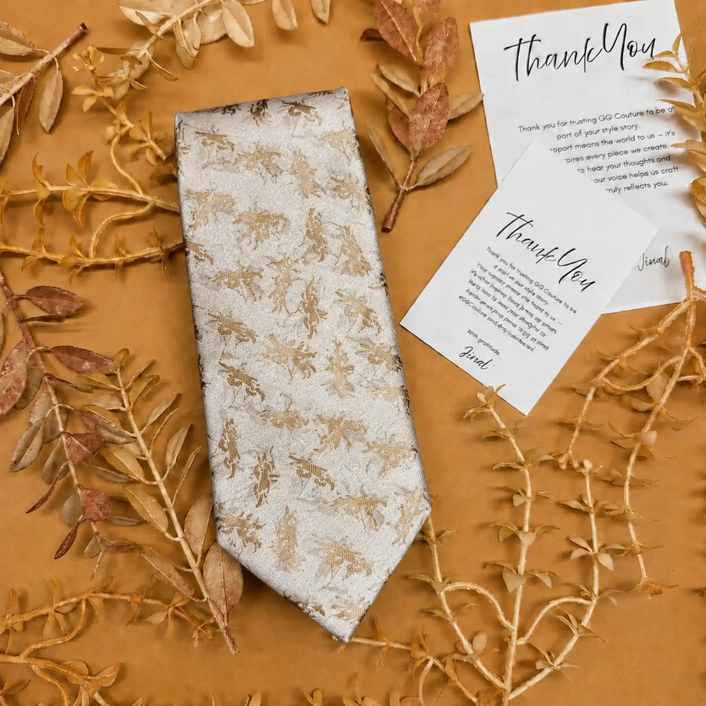 Champagne Abstract Floral Silk Necktie