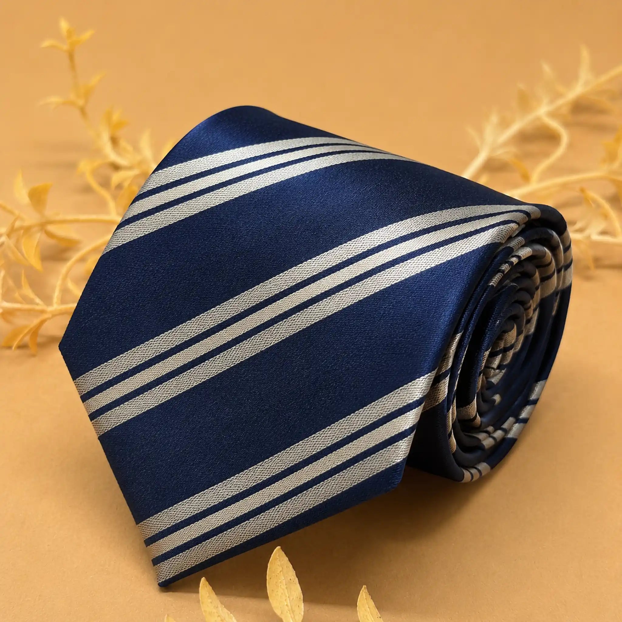Navy Blue and Gold Stripe Silk Necktie