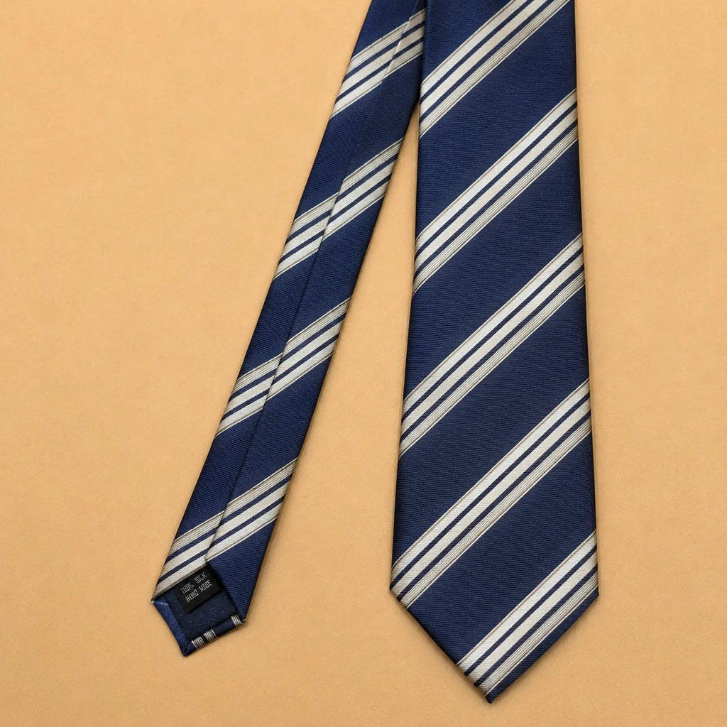 Navy Blue and Gold Stripe Silk Necktie