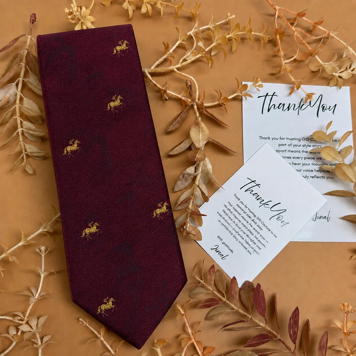 Wine Gold Equestrian Silk Necktie