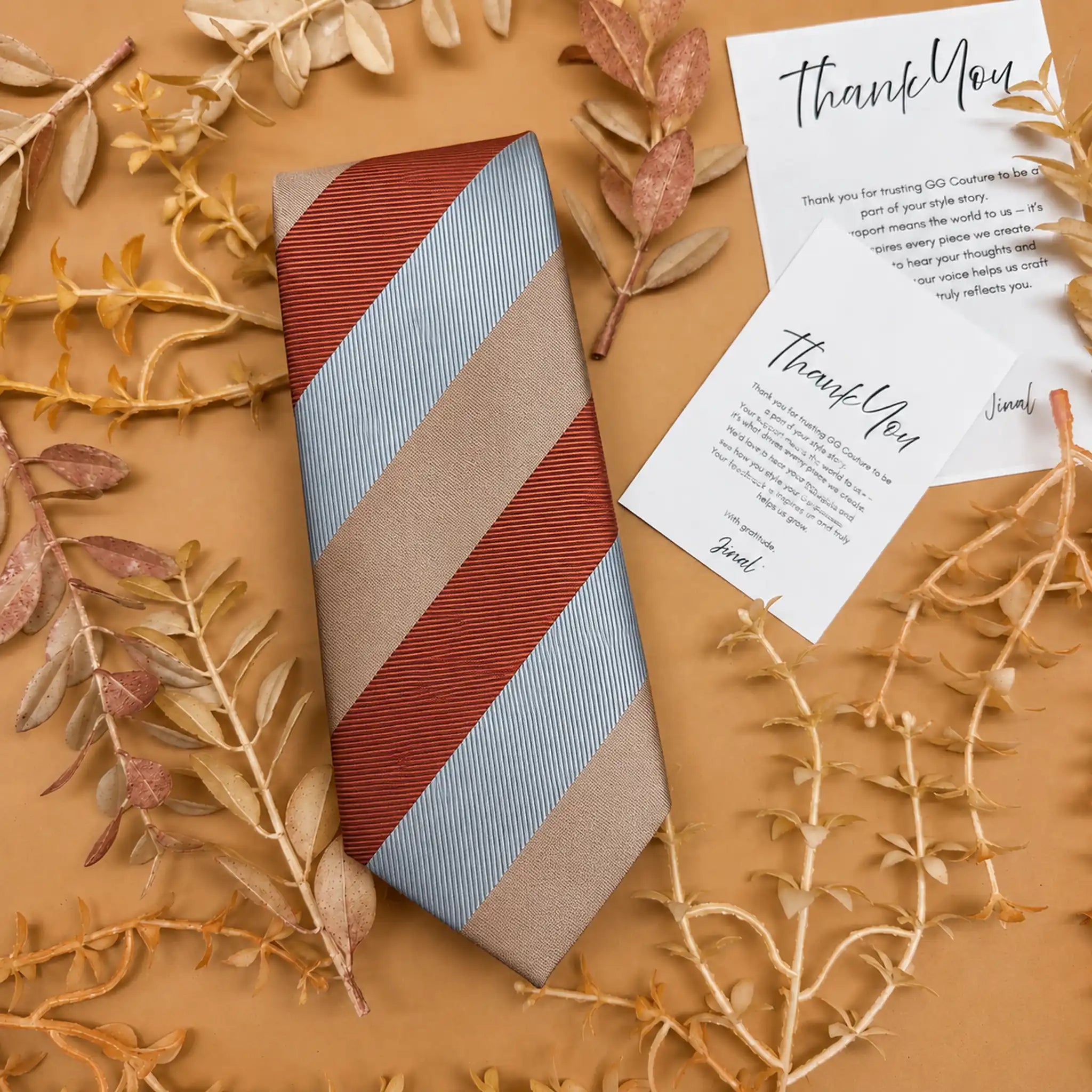 Dusty Rose and  Blue Color Block Silk Necktie