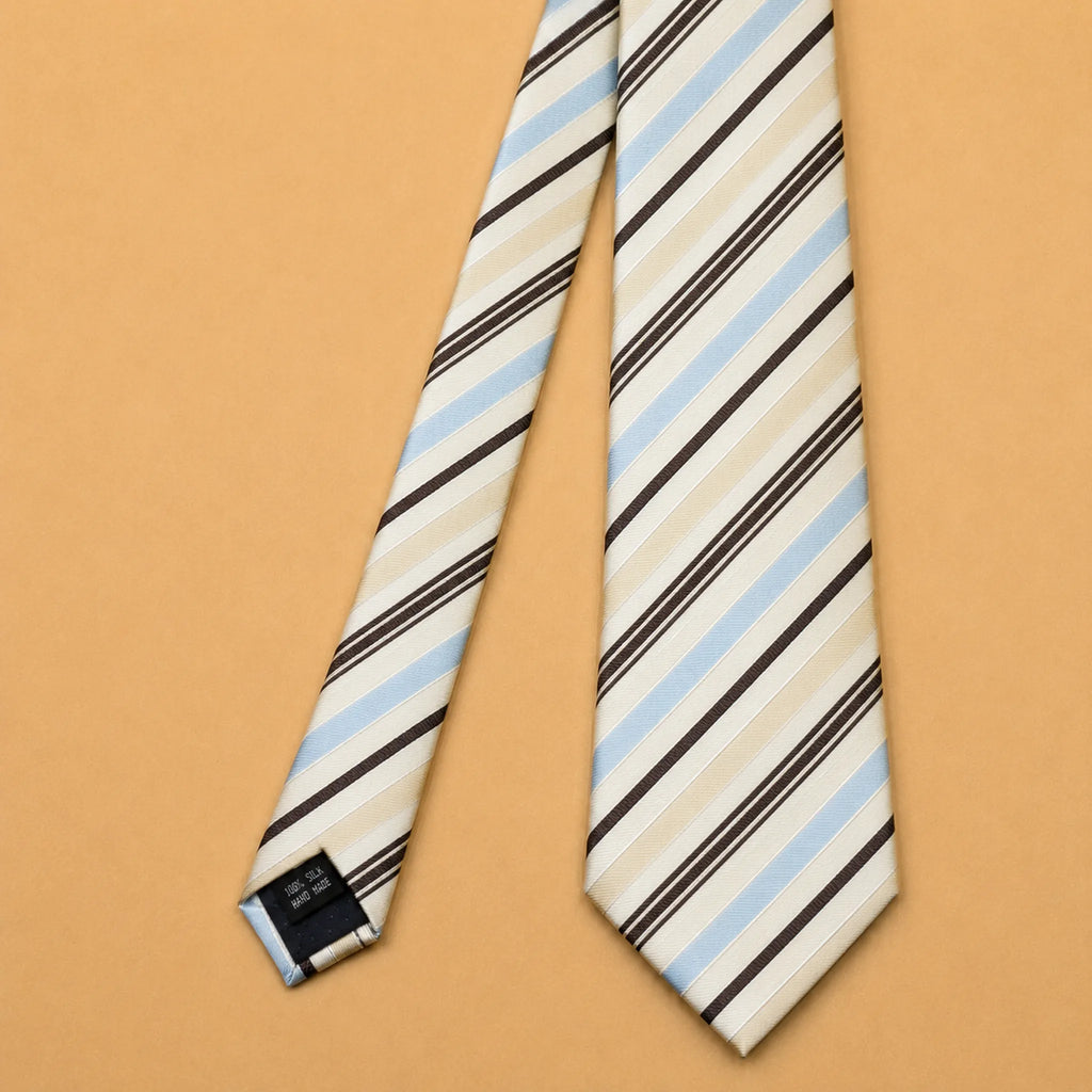 White and Brown Multi Stripe Silk Necktie