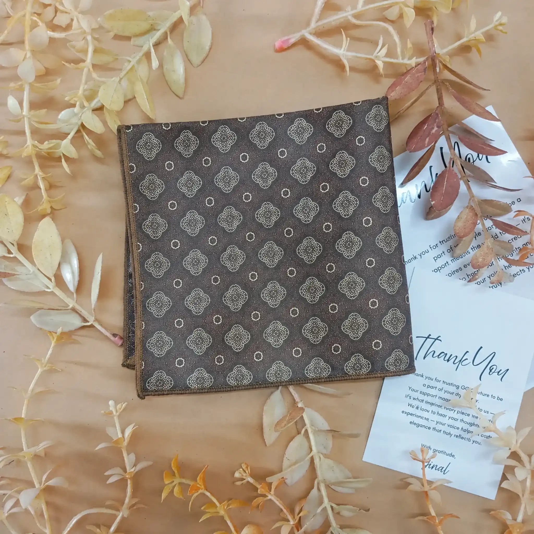 Mocha Medallion Silk Pocket Square