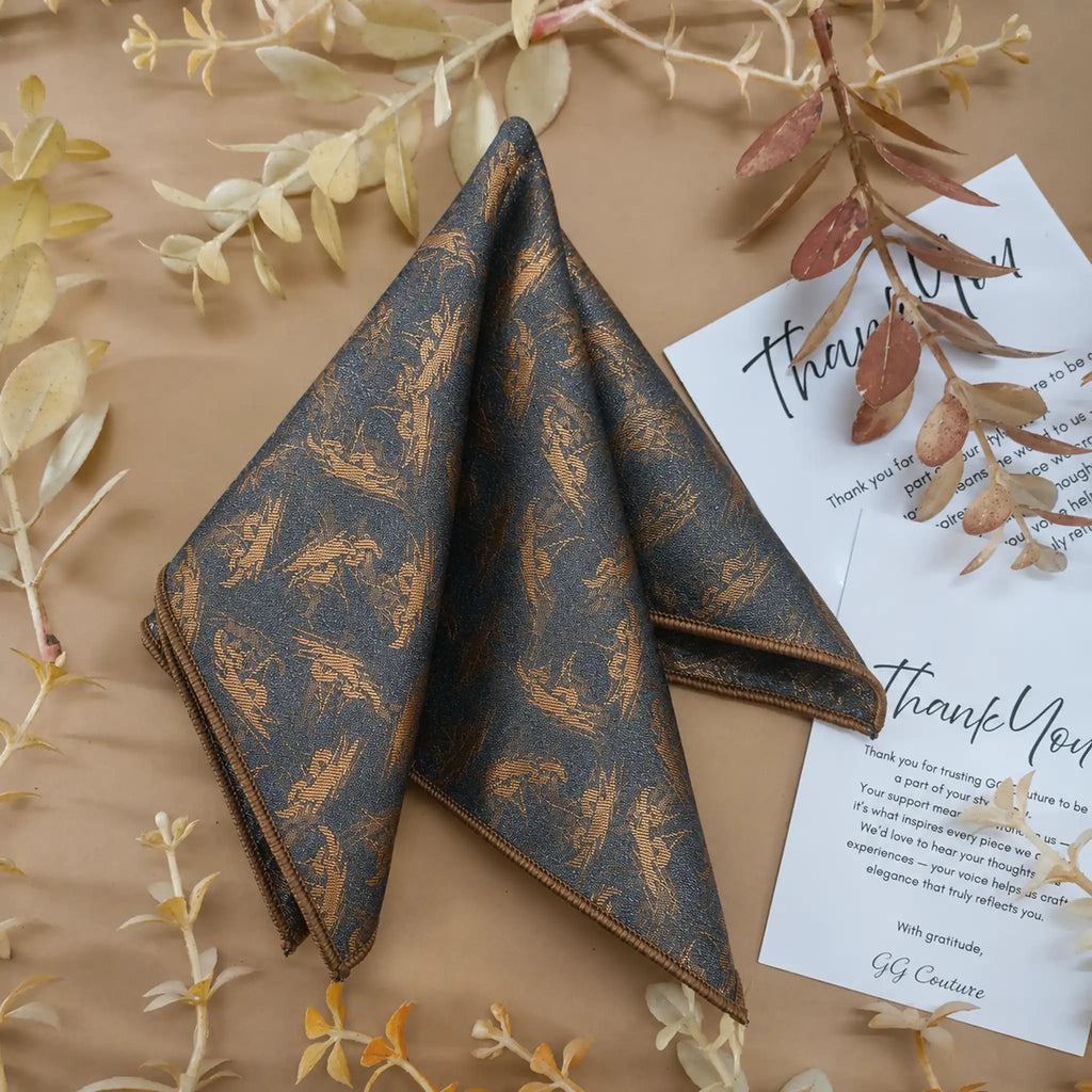 Midnight Copper Abstract Silk Pocket Square