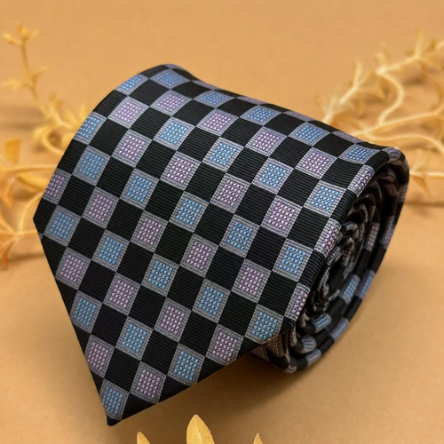 Black and Silver Blue Checker Silk Necktie