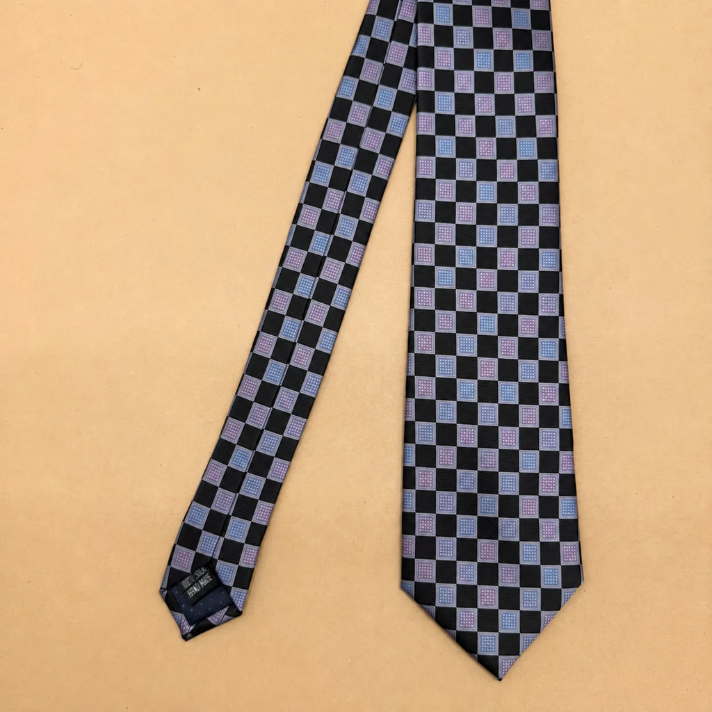 Black and Silver Blue Checker Silk Necktie
