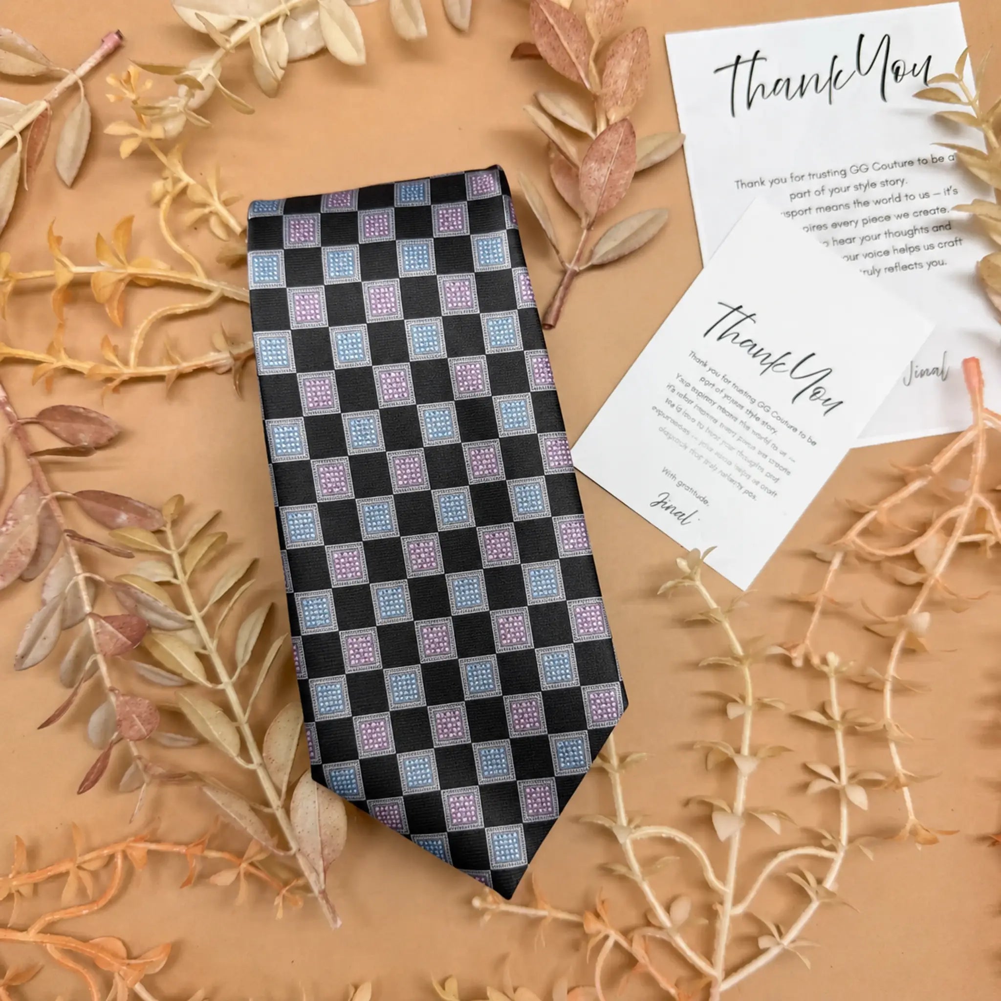 Black and Silver Blue Checker Silk Necktie