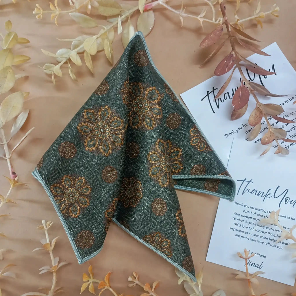 Sage Floral Silk Pocket Square