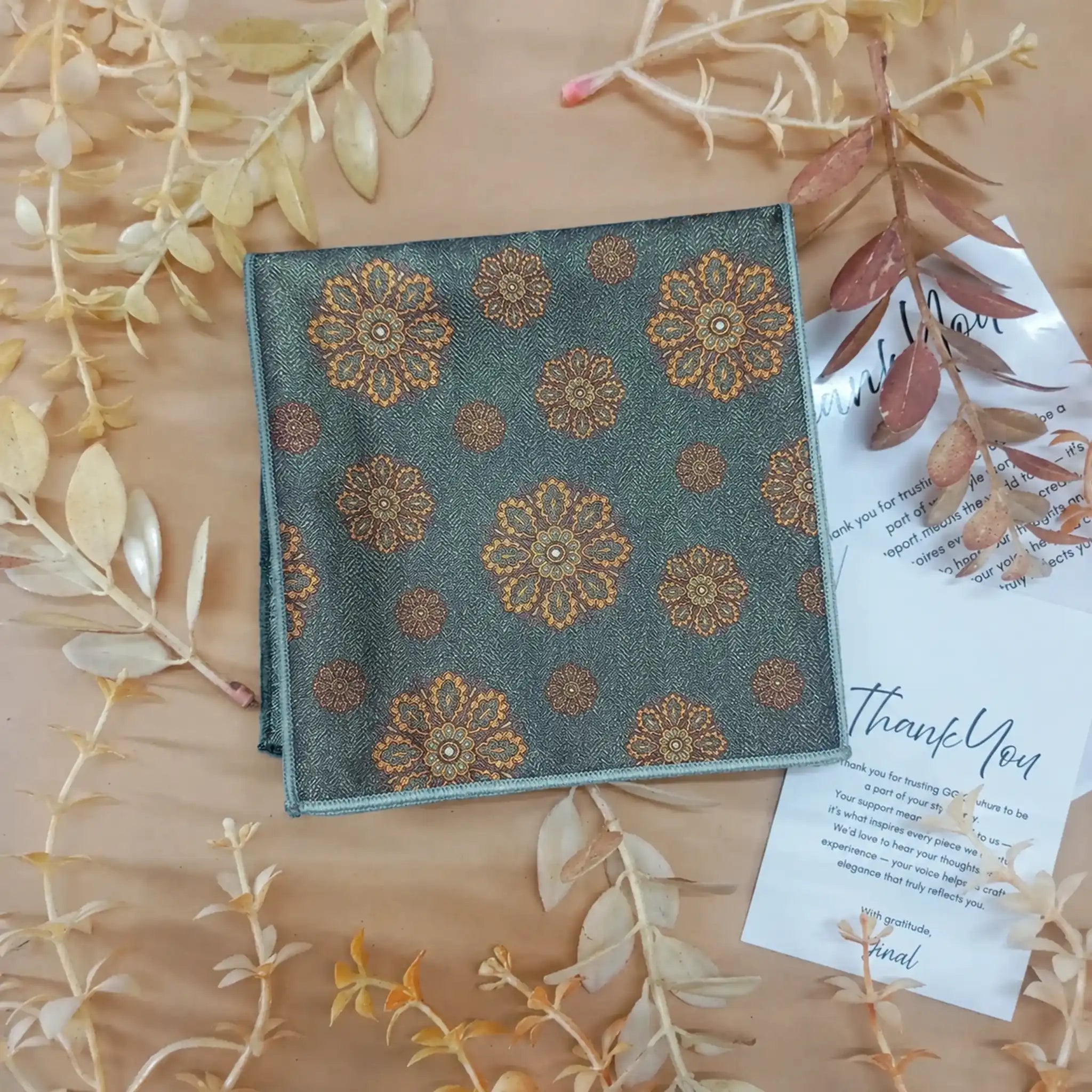 Sage Floral Silk Pocket Square
