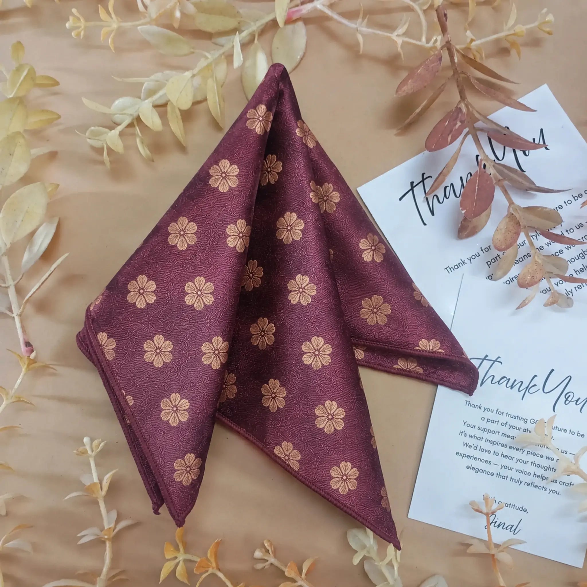 Burgundy Floral Silk Pocket Square