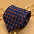 Navy Blue and Gold Copper Paisley Silk Necktie