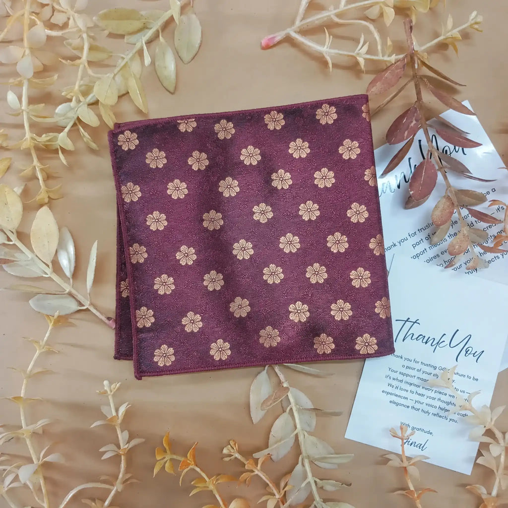Burgundy Floral Silk Pocket Square