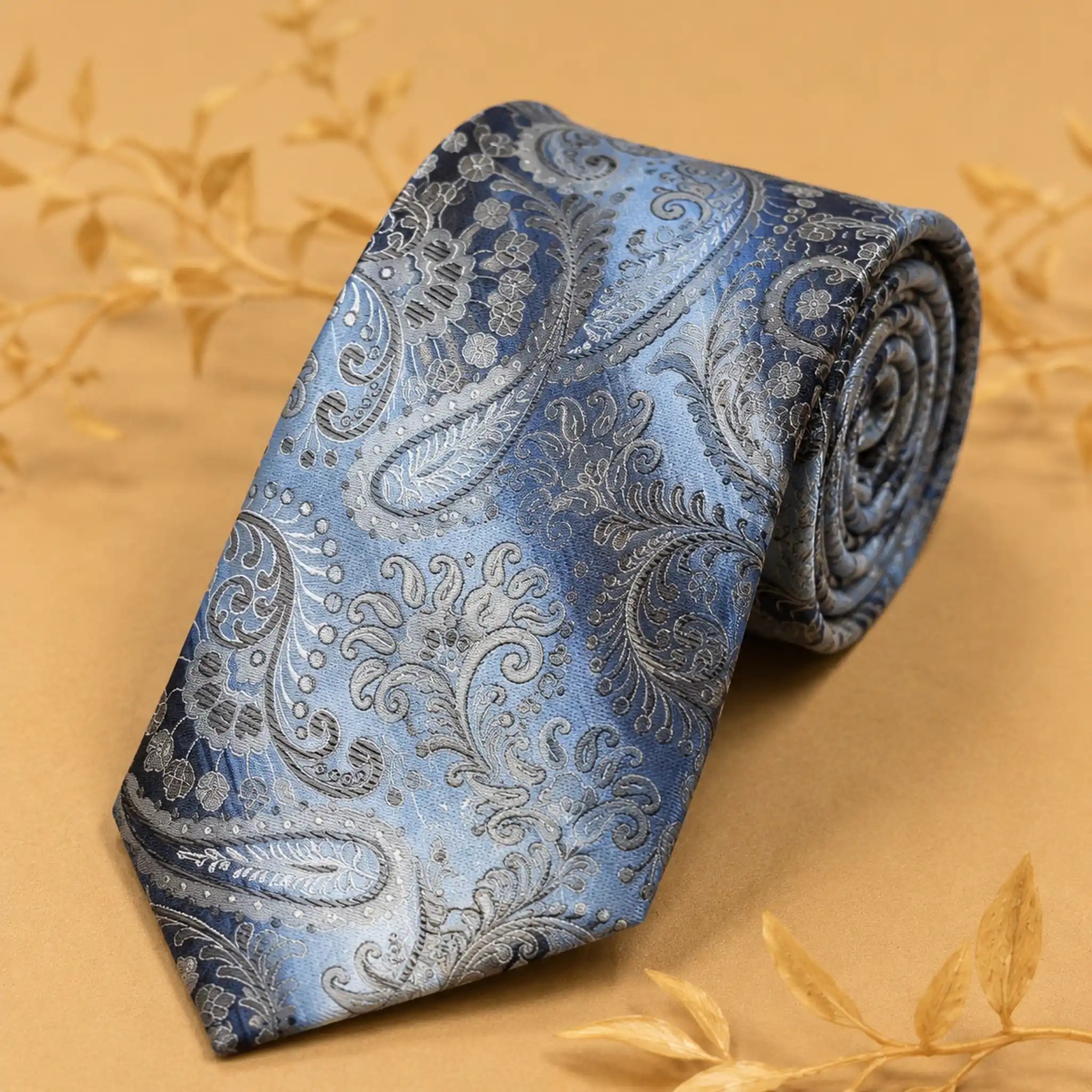 Aqua Ivory Paisley Silk Necktie