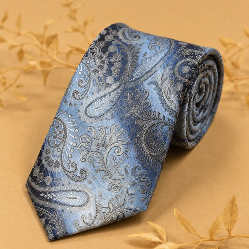 Aqua Ivory Paisley Silk Necktie