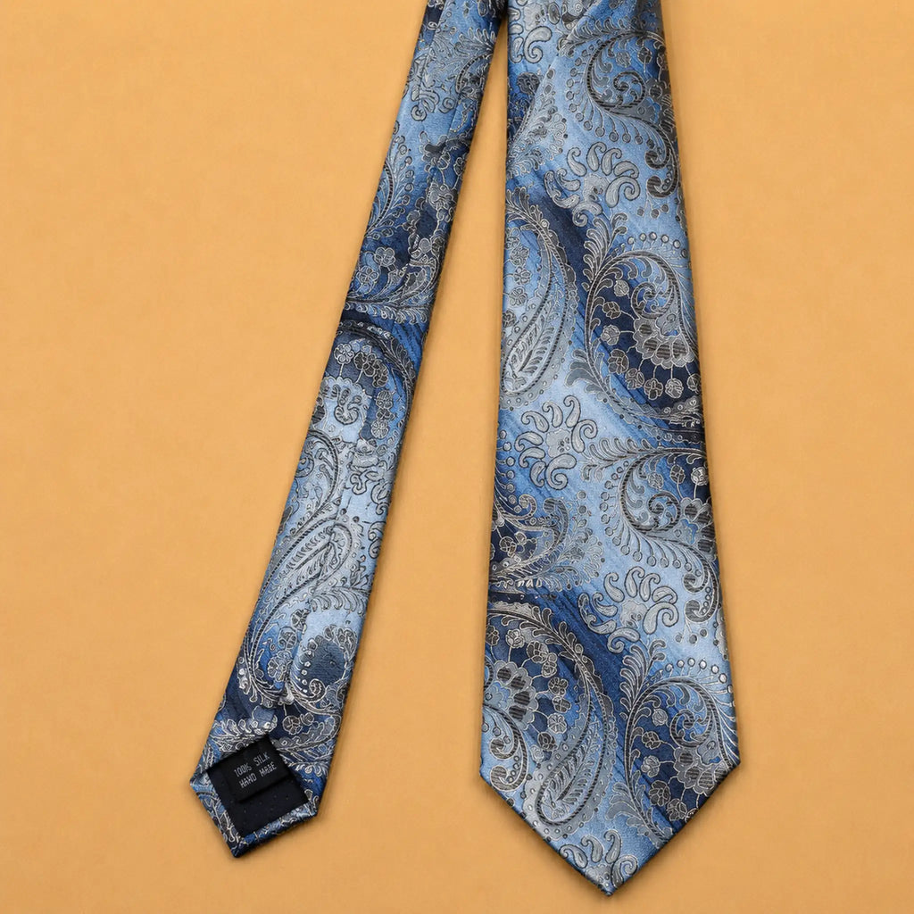 Aqua Ivory Paisley Silk Necktie