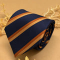 Navy Blue and Burnt Orange Stripe Silk Necktie
