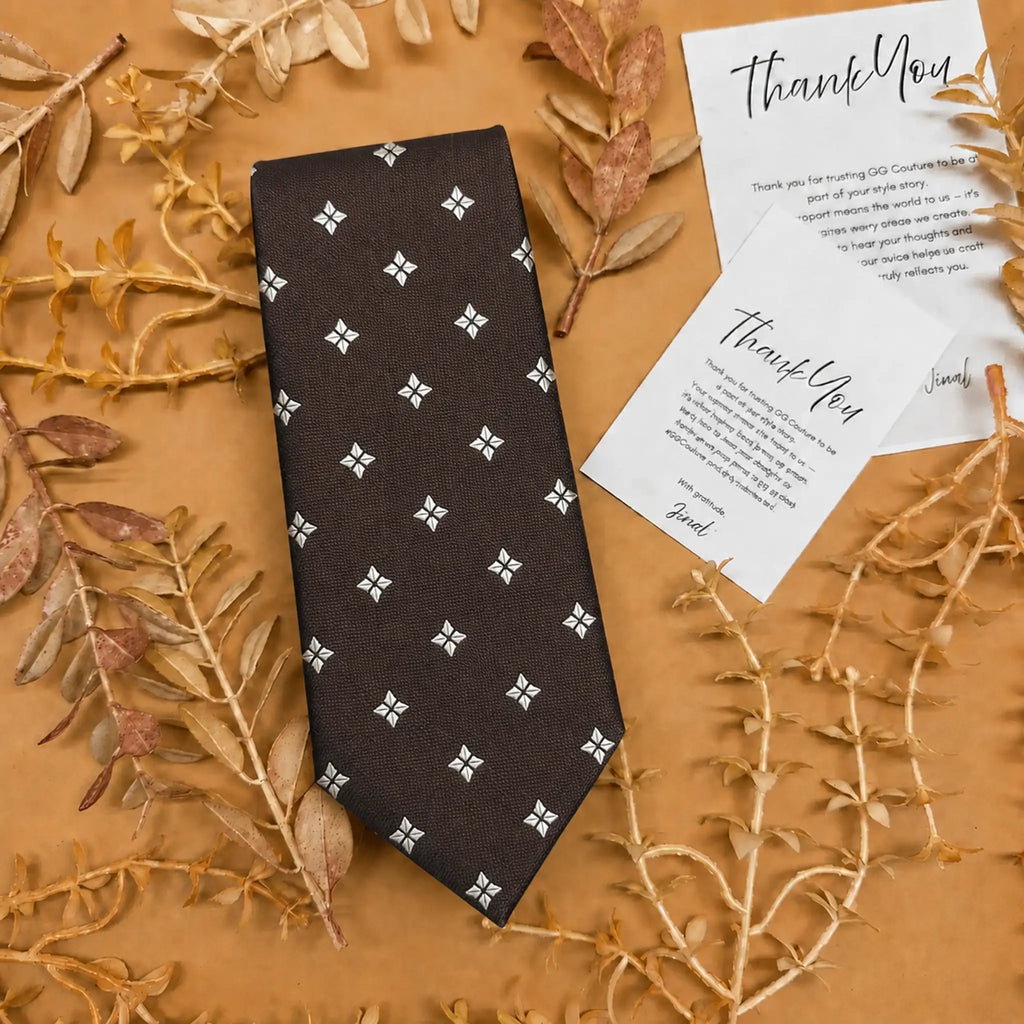 Mocha Brown Motif Silk Necktie