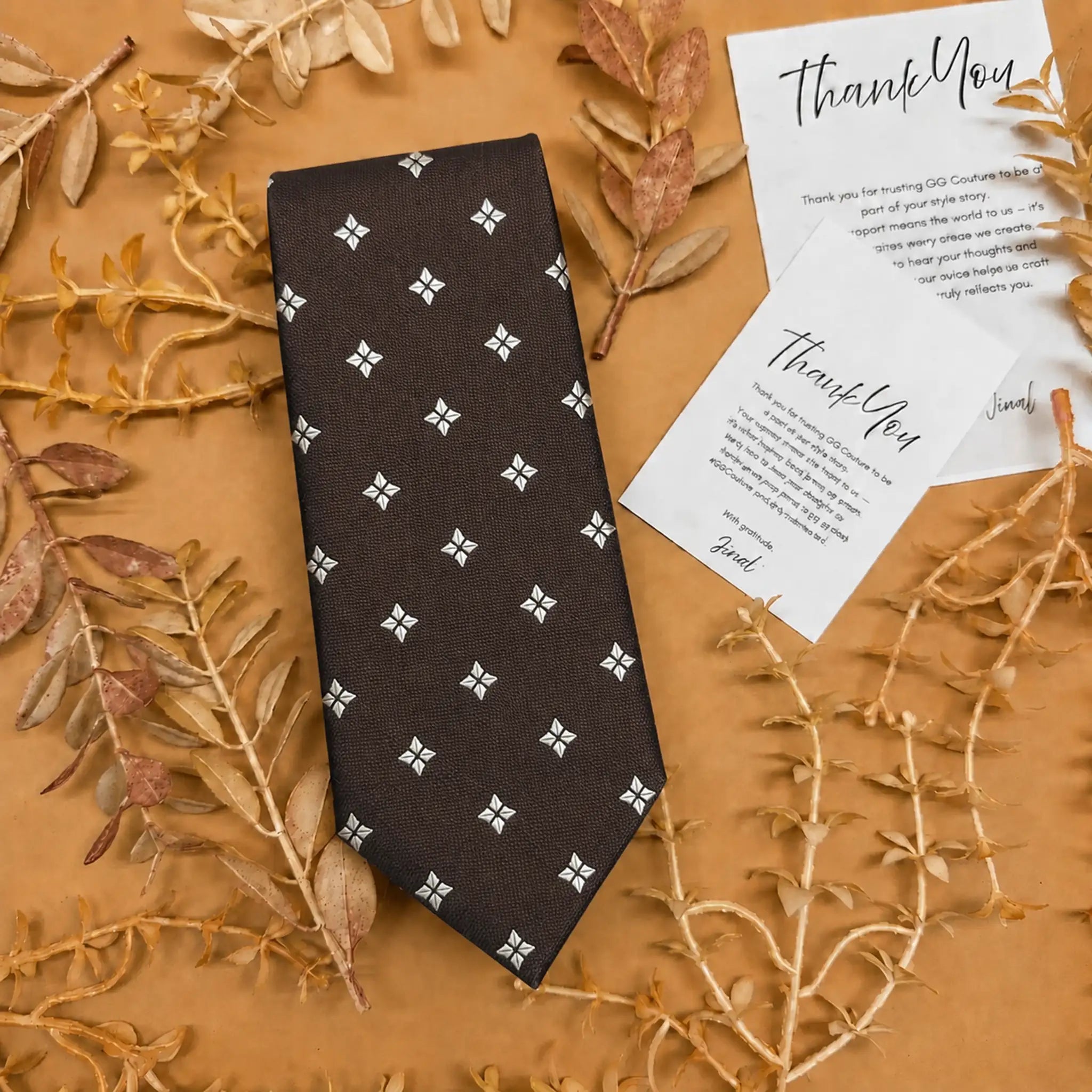 Mocha Brown Motif Silk Necktie