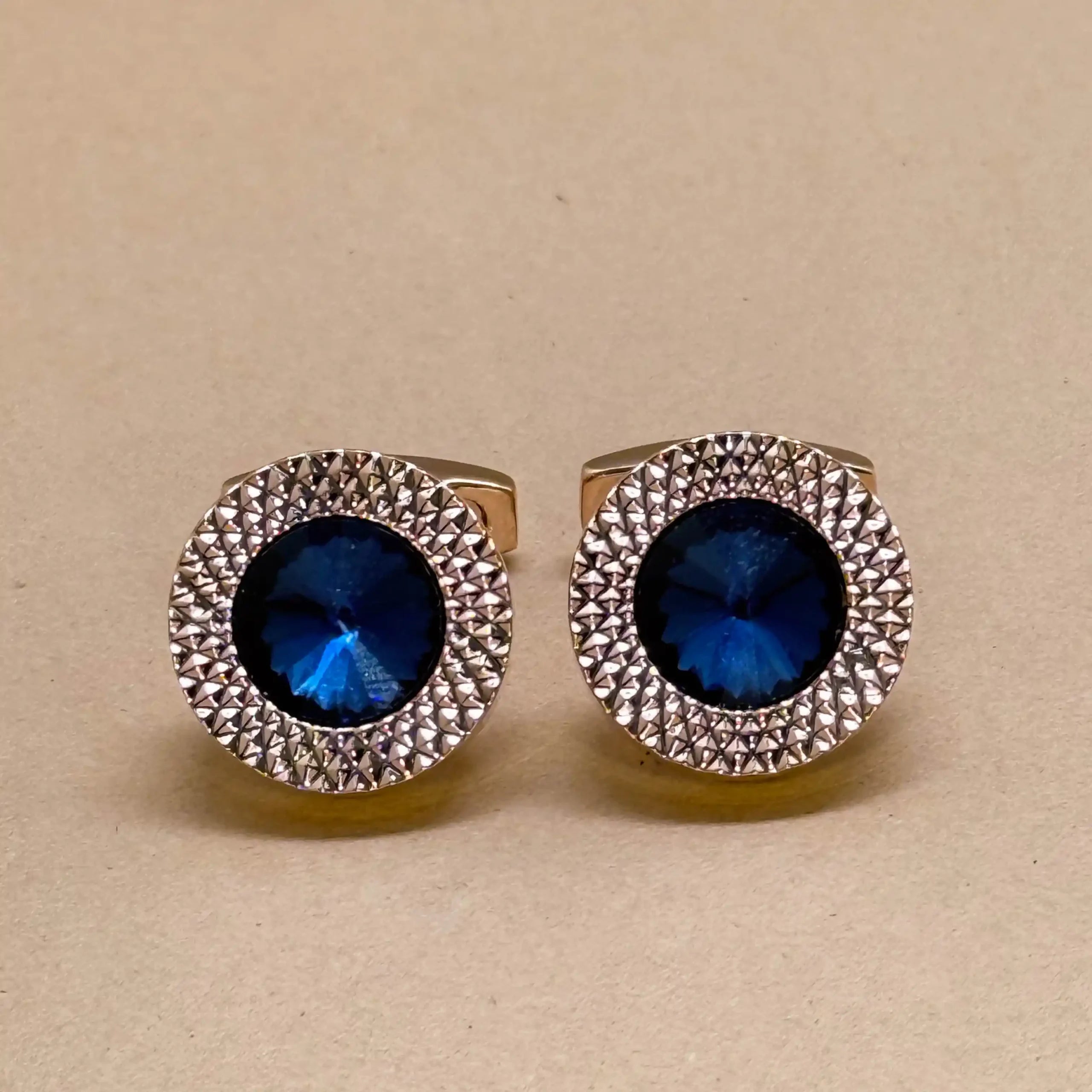 Rose Gold Cufflinks with Royal Blue Crystal Center
