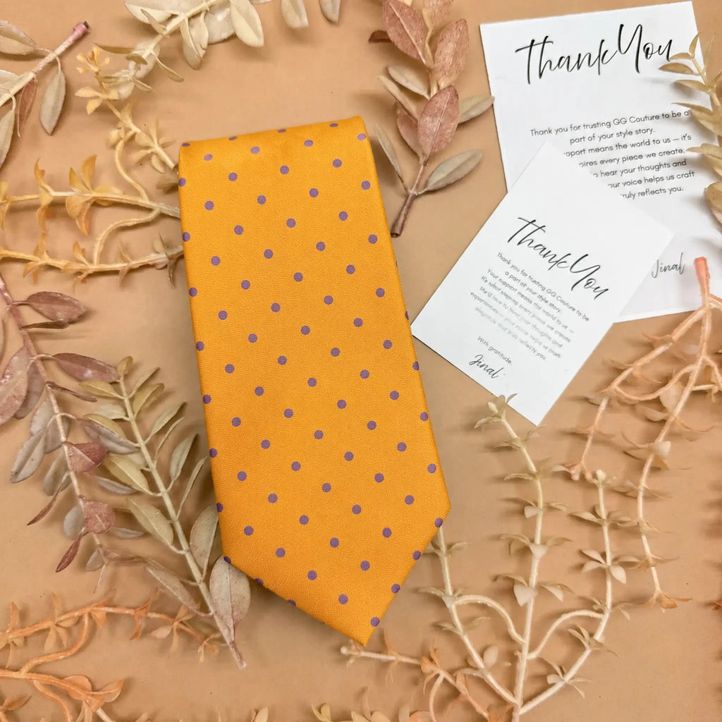 Golden Mustard Polka Dot Silk Necktie