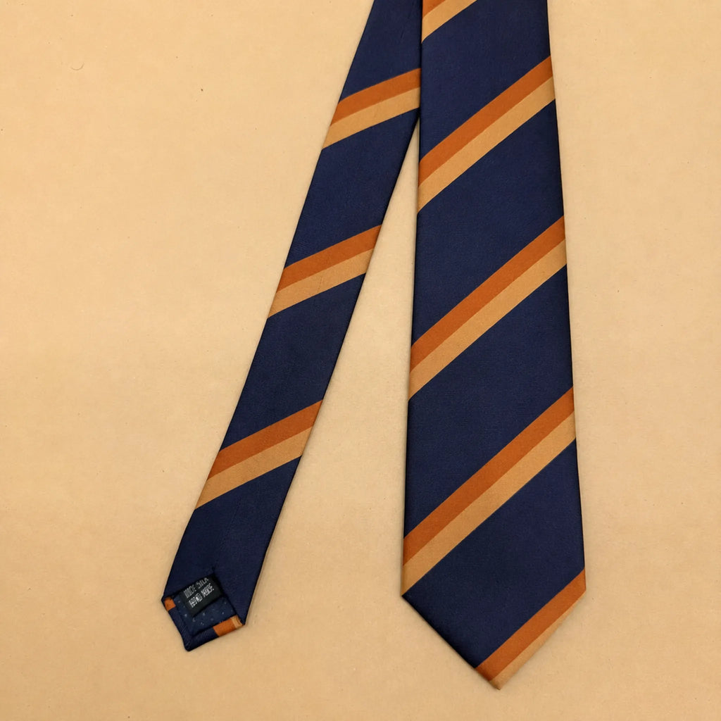 Navy Blue and Burnt Orange Stripe Silk Necktie