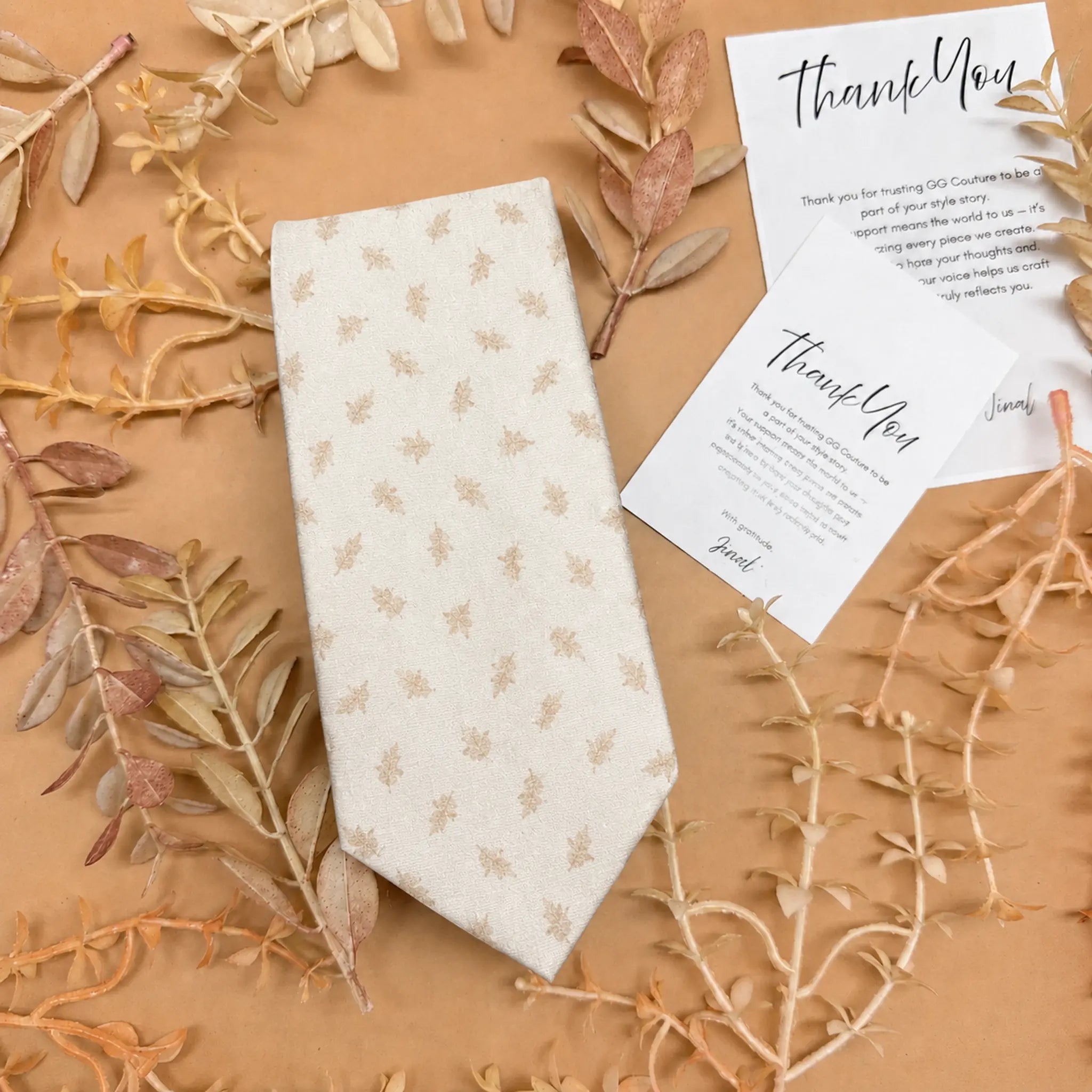 Ivory and Gold Motif Silk Necktie