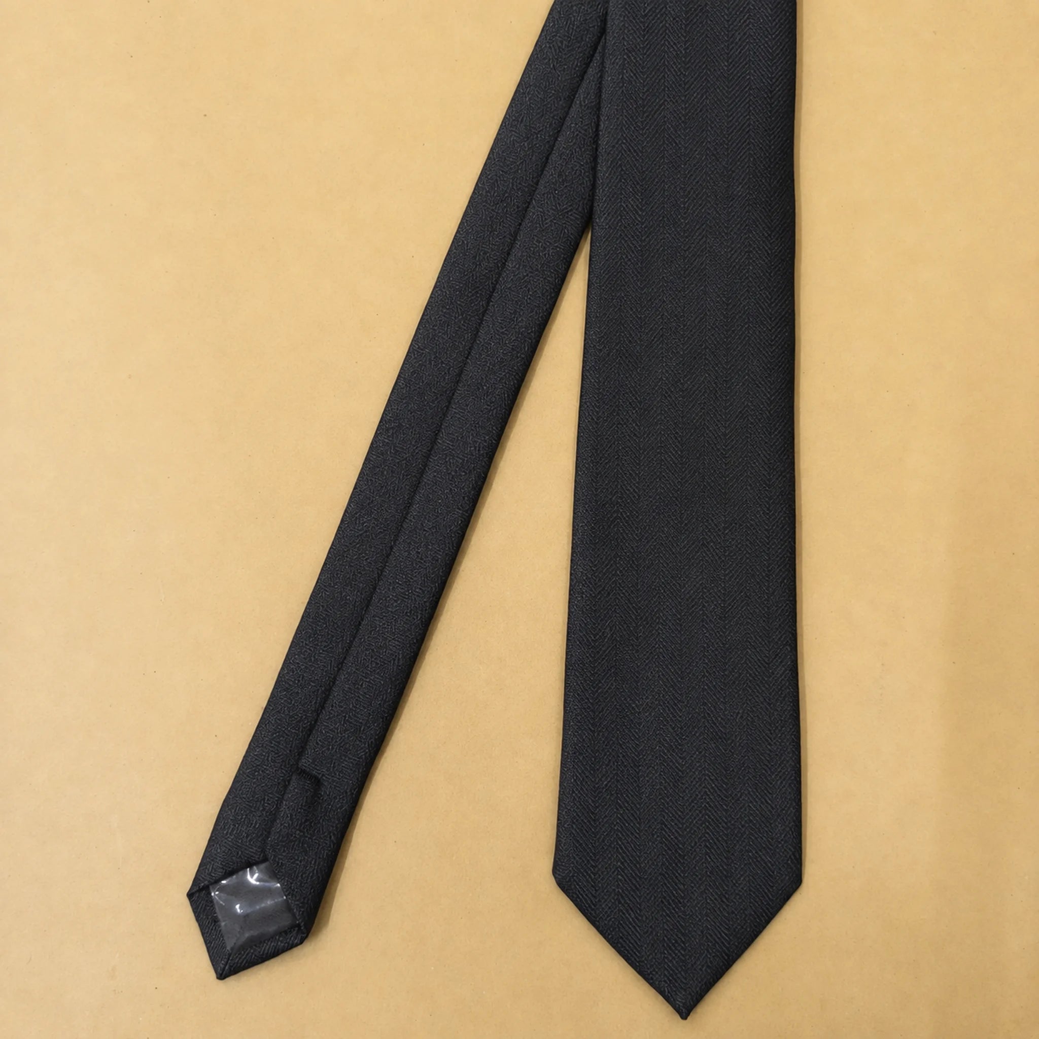Jet Black Herringbone Silk Necktie