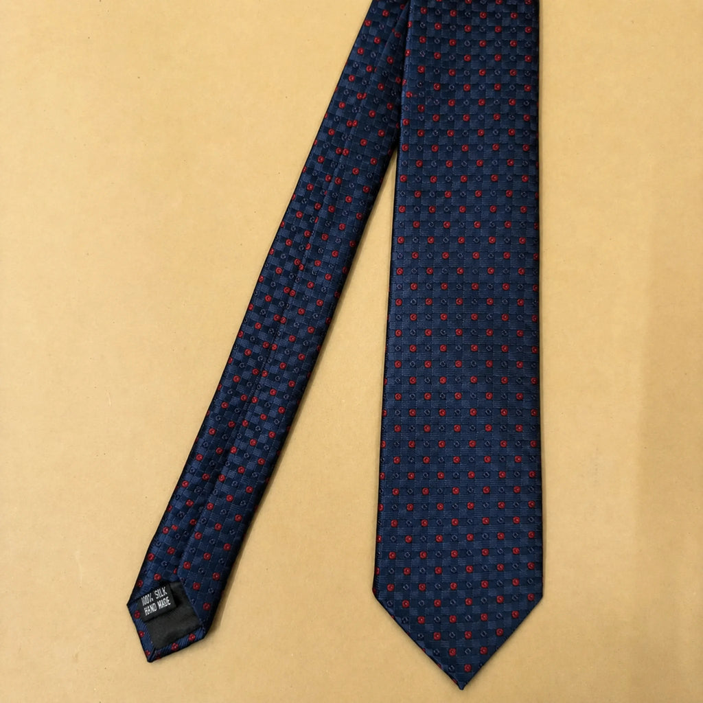 Navy Scarlet Micro Dot Silk Necktie