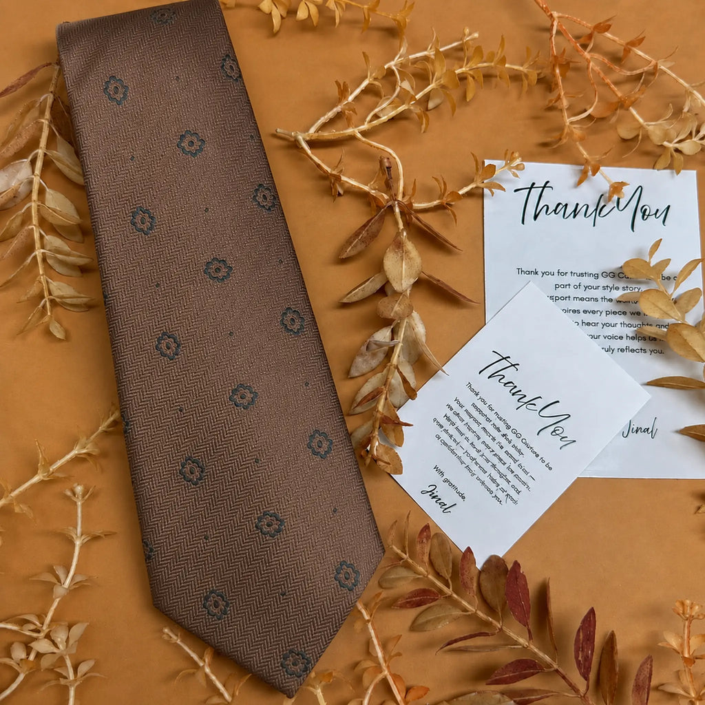 Beige Teal Floral Silk Necktie