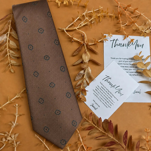 Beige Teal Floral Silk Necktie