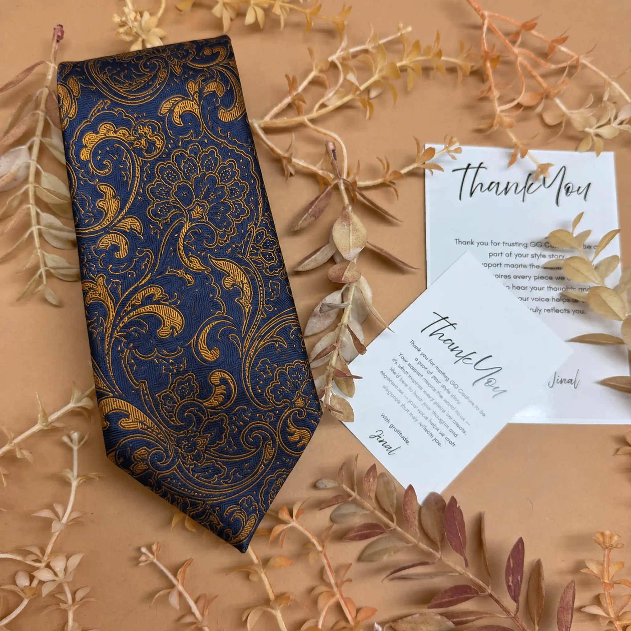 Navy Gold Paisley Silk Necktie