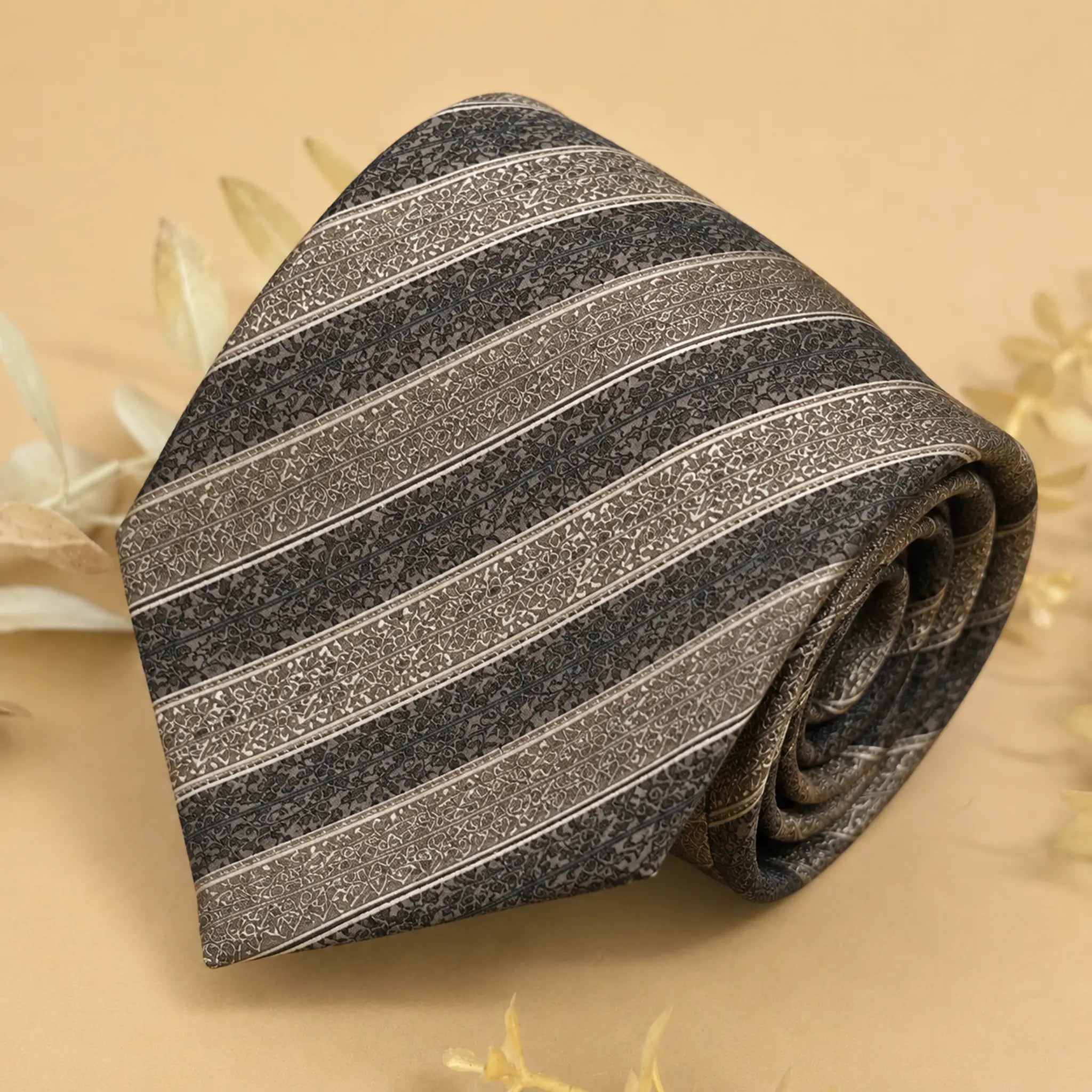 Charcoal Taupe Stripe Silk Necktie