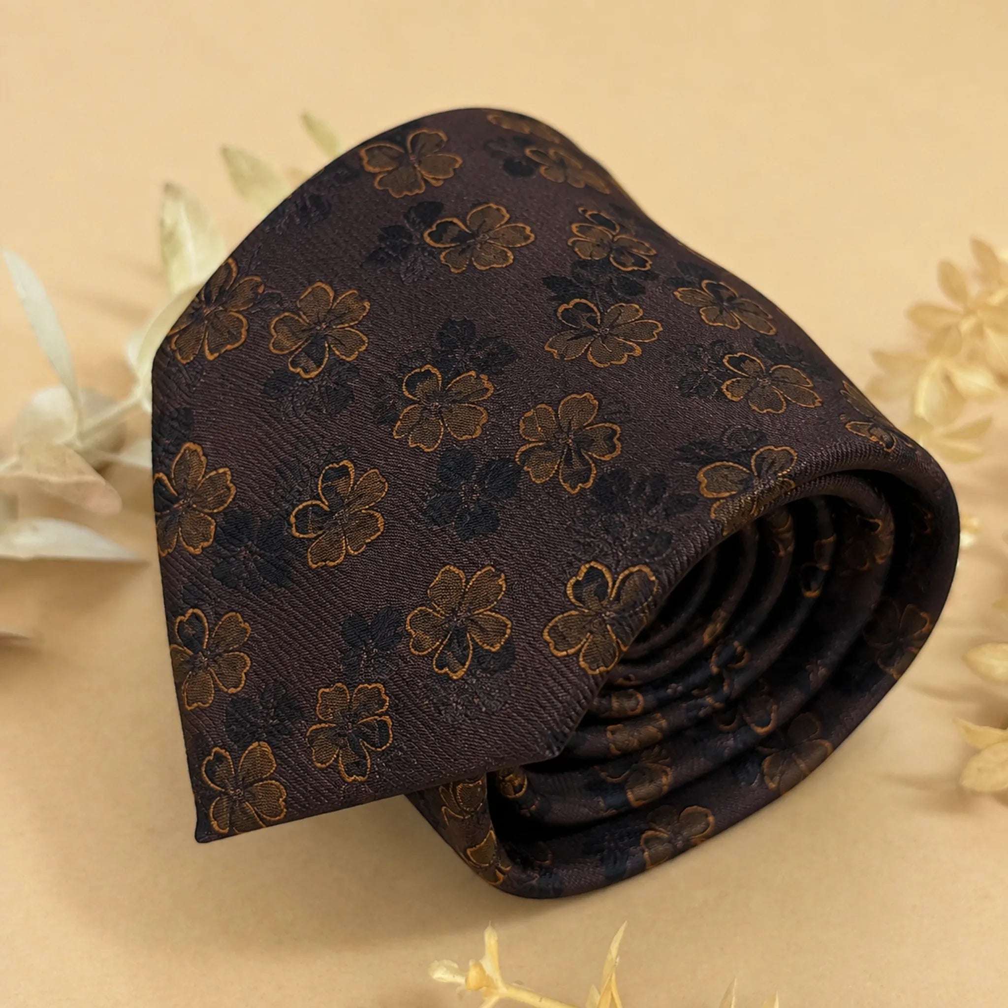 Espresso Gold Floral Silk Necktie