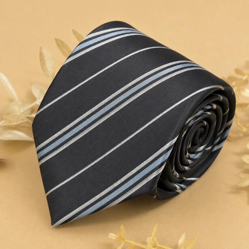 Charcoal Silver Stripe Silk Necktie