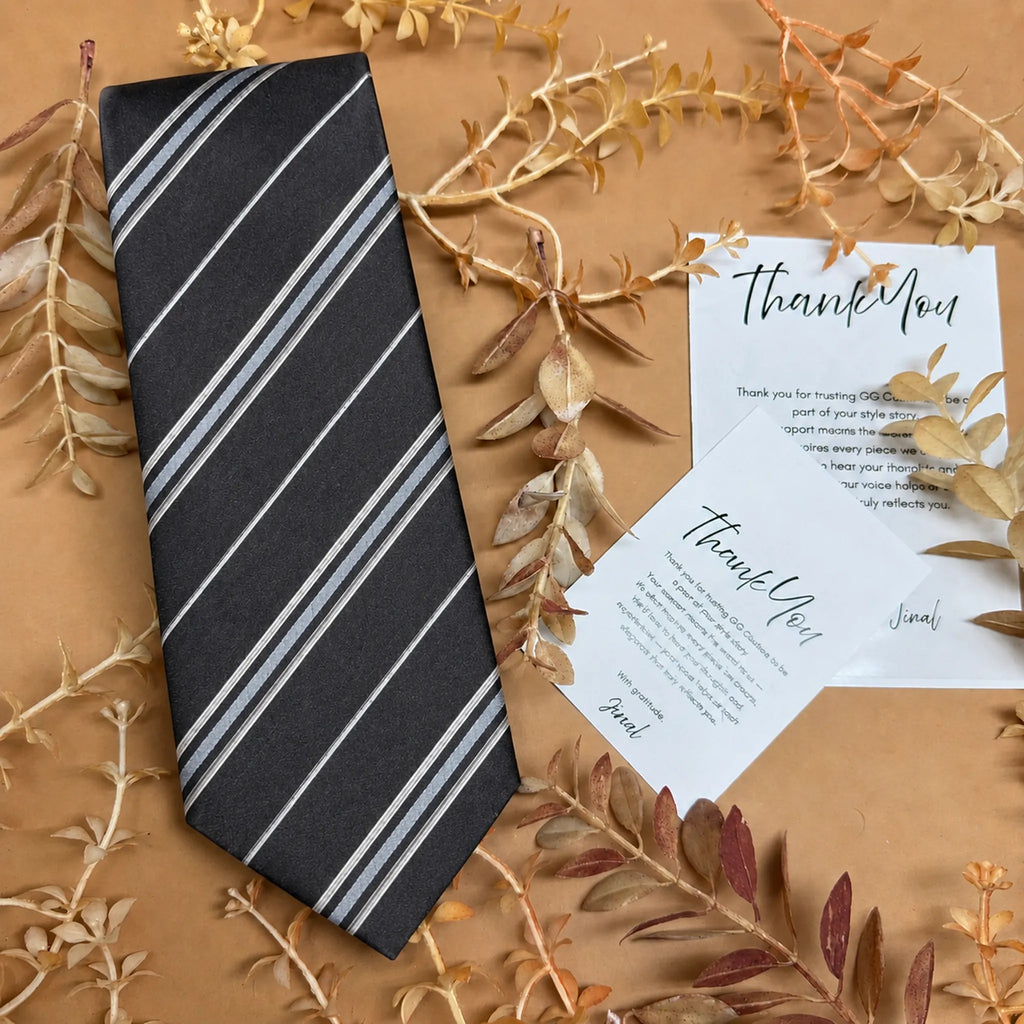 Charcoal Silver Stripe Silk Necktie