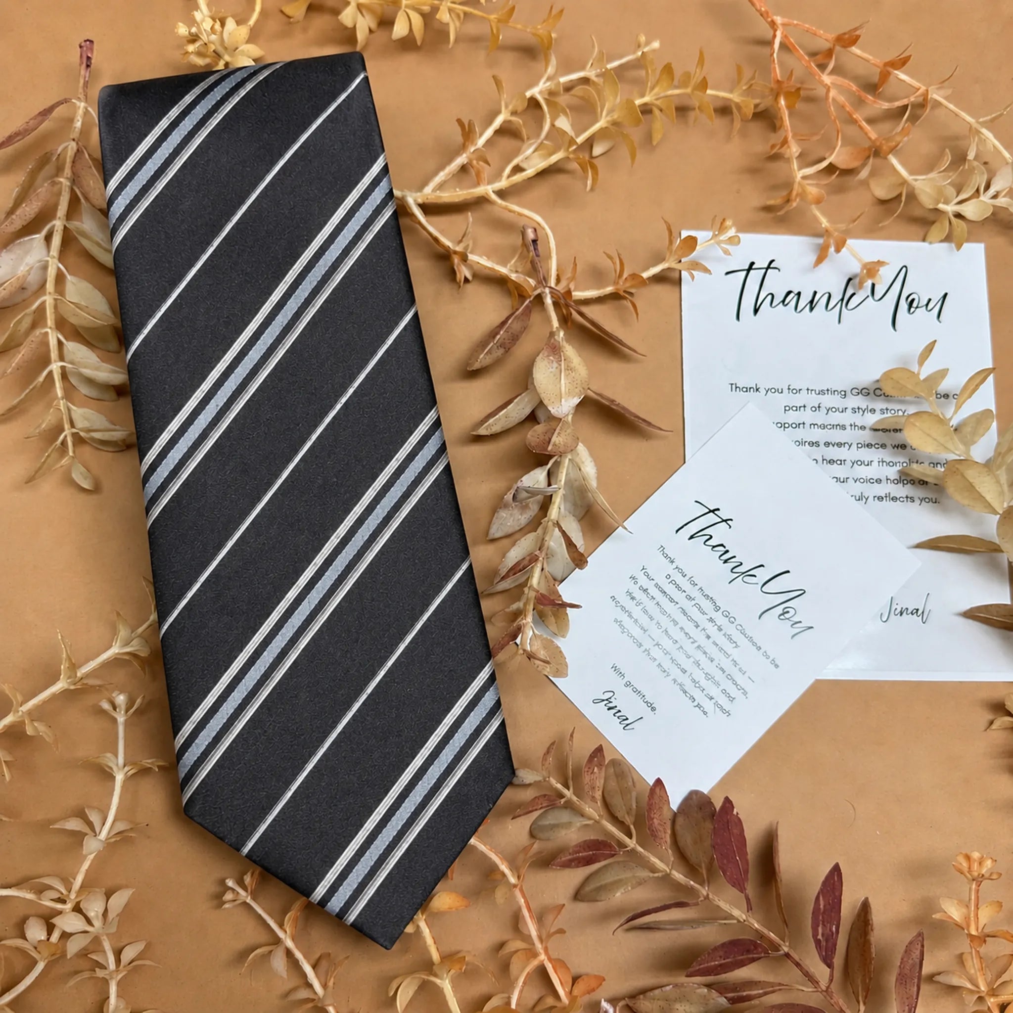 Charcoal Silver Stripe Silk Necktie