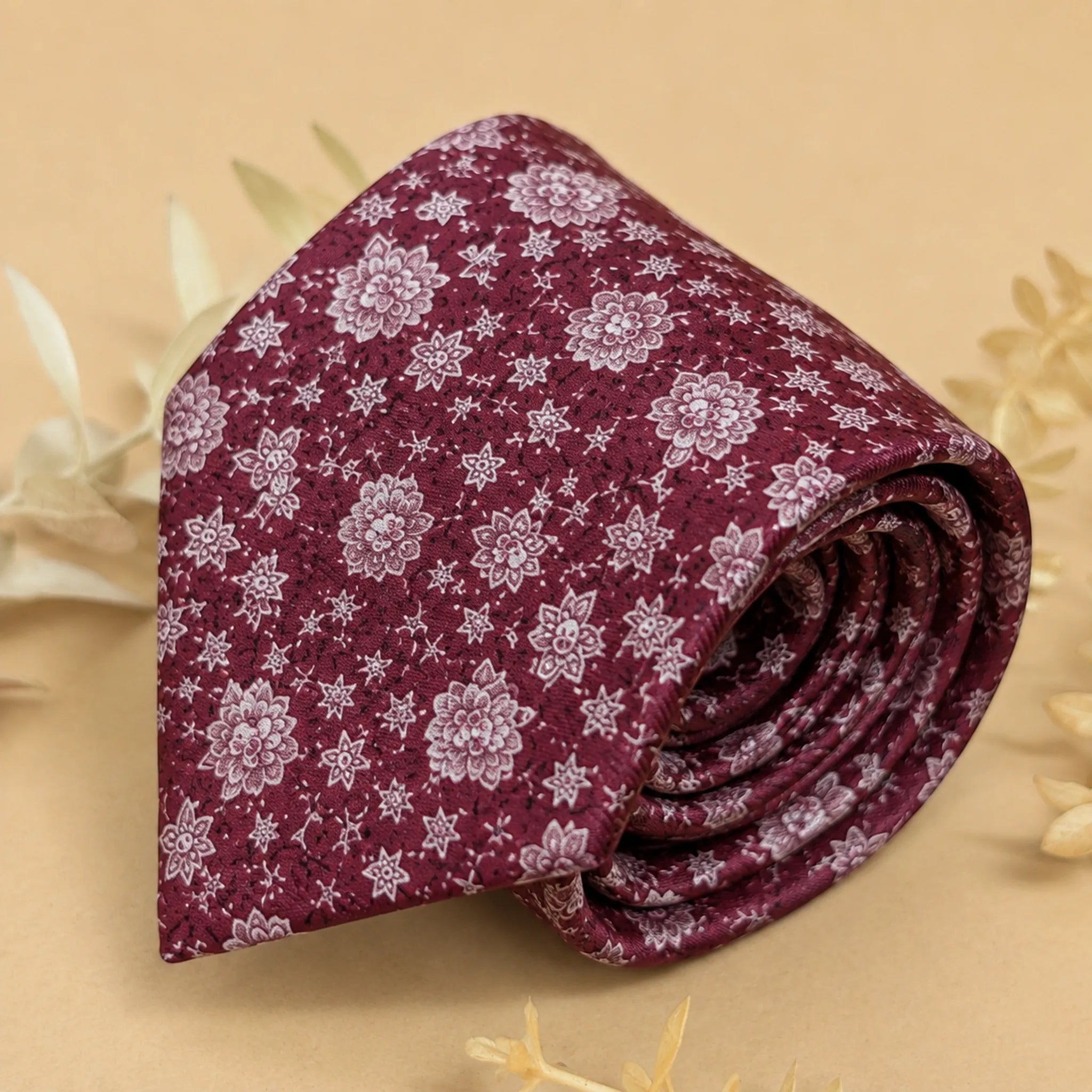 Burgundy Blush Floral Silk Necktie
