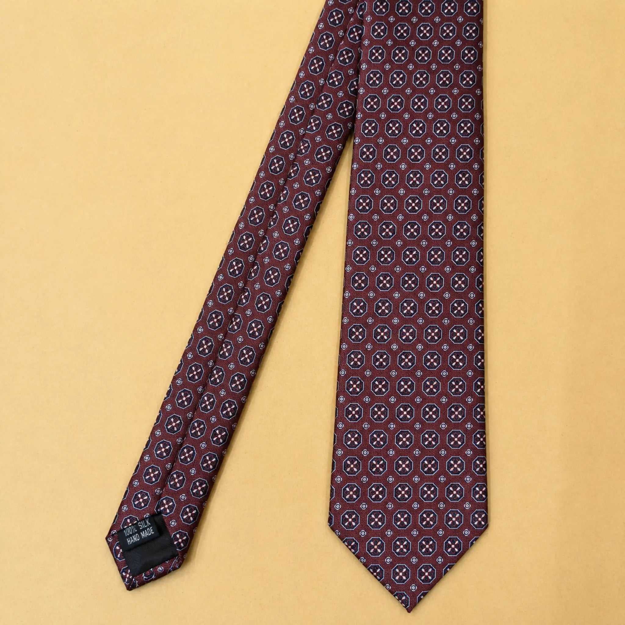 Burgundy Silver Medallion Silk Necktie