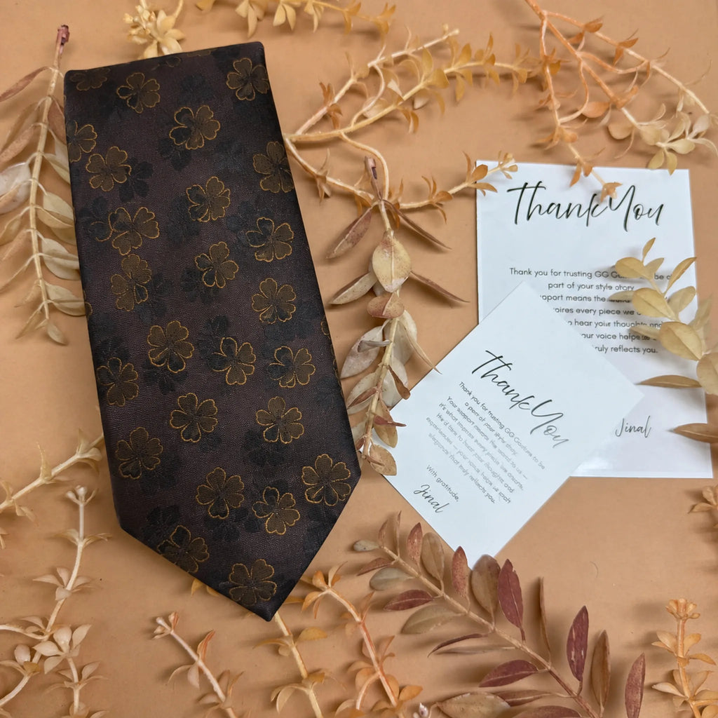Espresso Gold Floral Silk Necktie