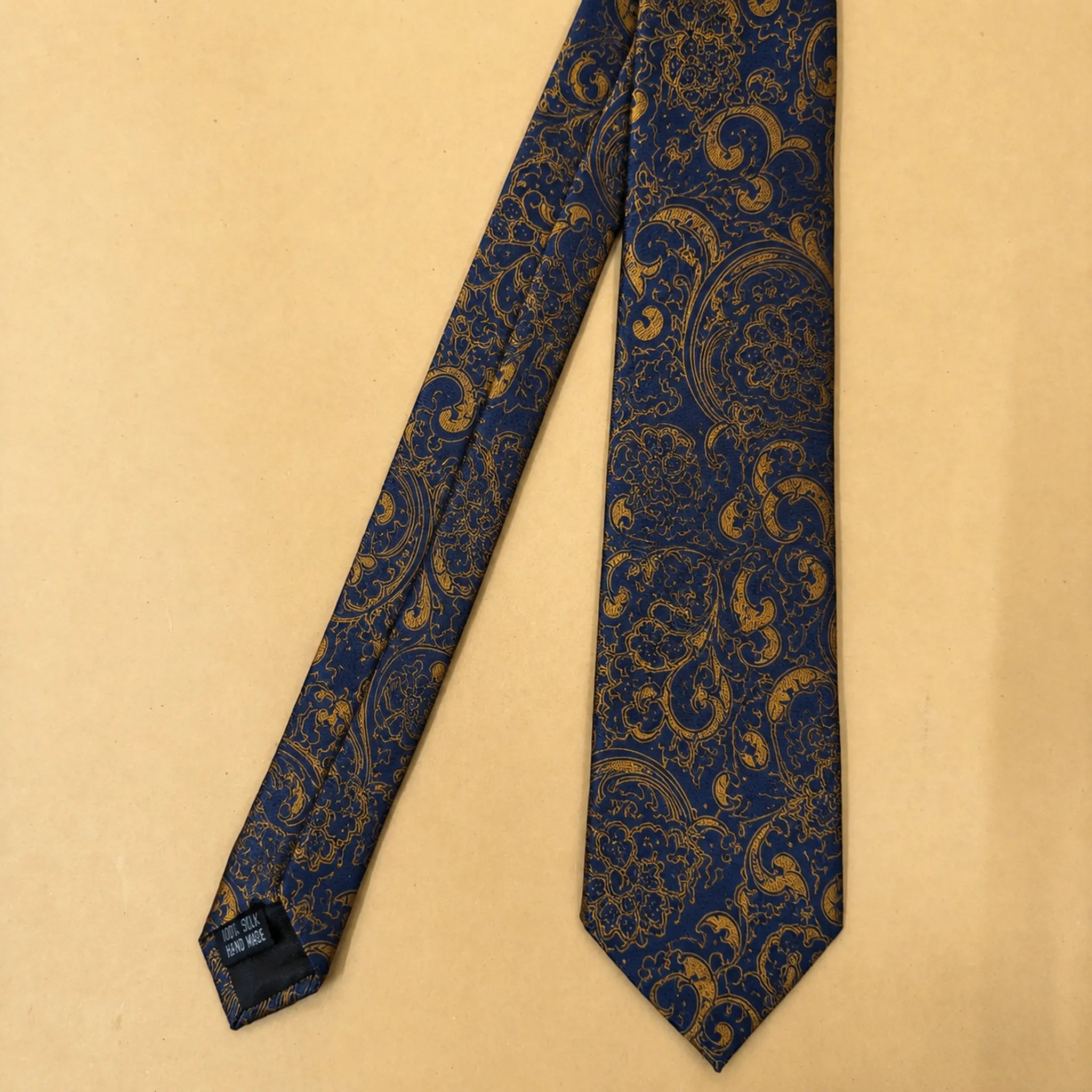 Navy Gold Paisley Silk Necktie