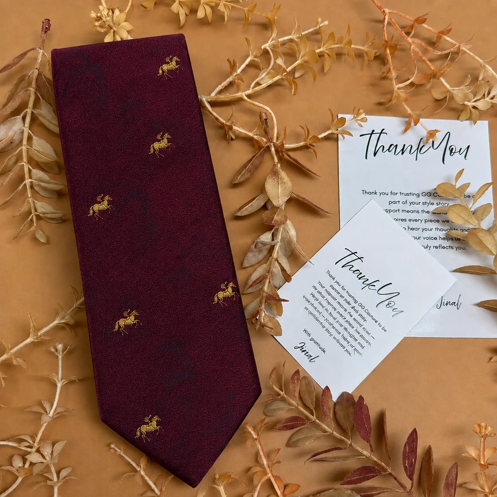 Wine Gold Equestrian Silk Necktie