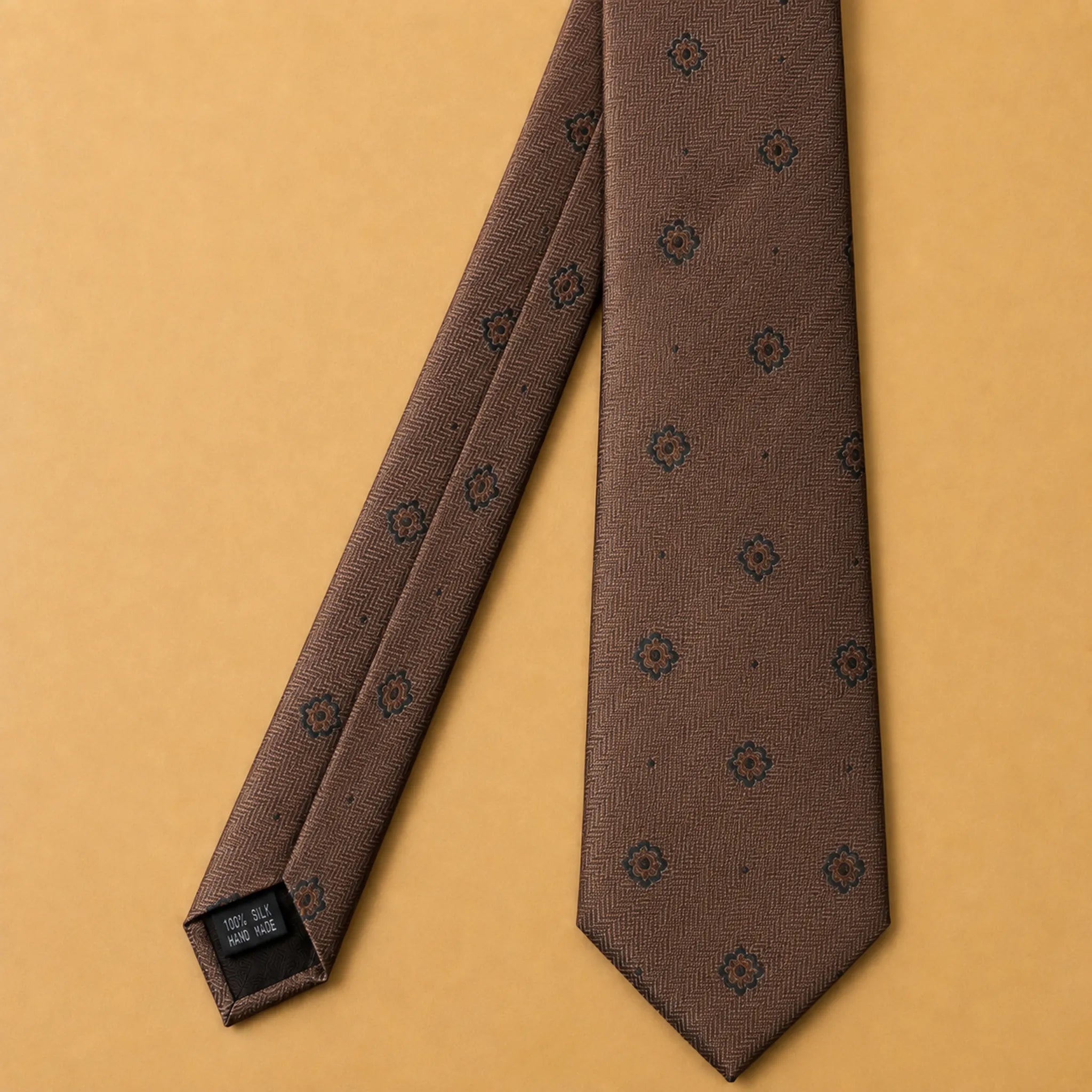 Beige Teal Floral Silk Necktie
