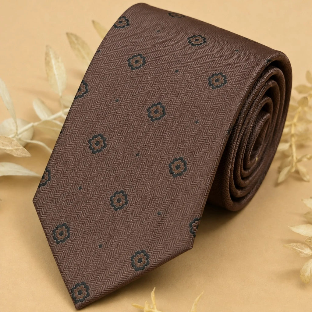 Beige Teal Floral Silk Necktie
