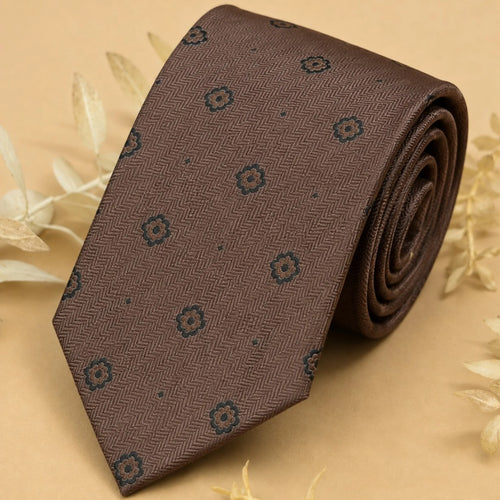 Beige Teal Floral Silk Necktie