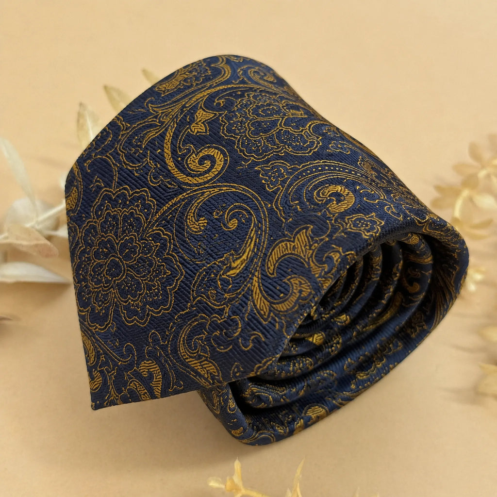 Navy Gold Paisley Silk Necktie