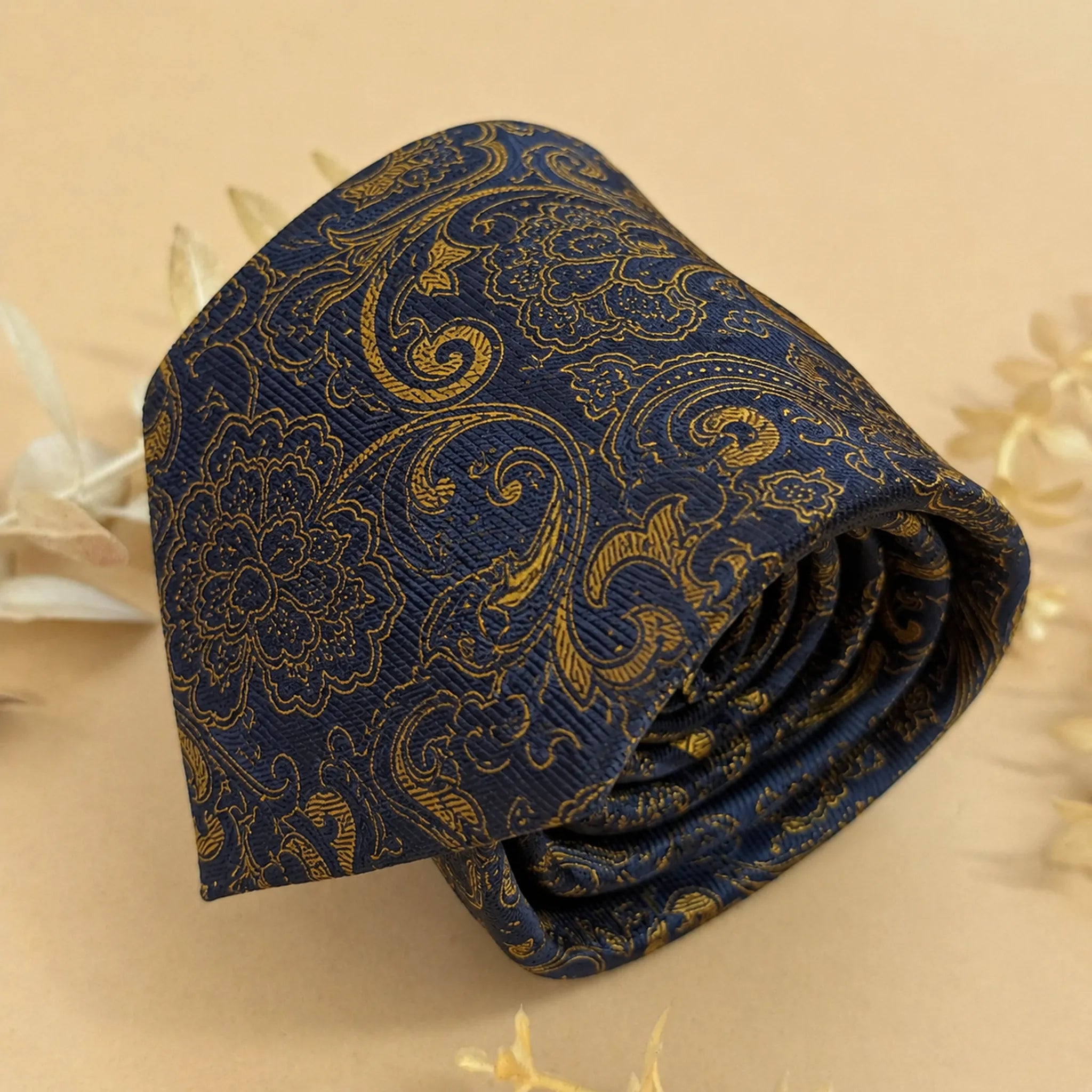 Navy Gold Paisley Silk Necktie