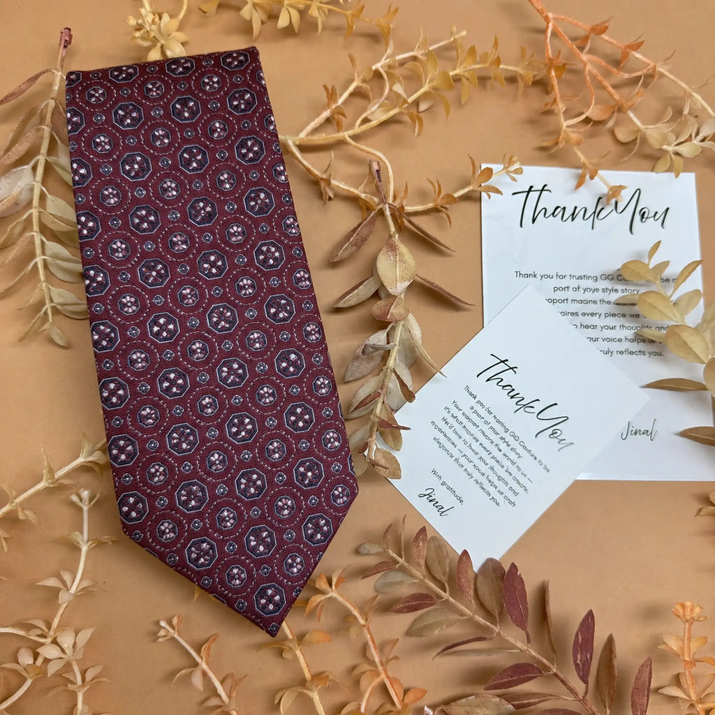 Burgundy Silver Medallion Silk Necktie