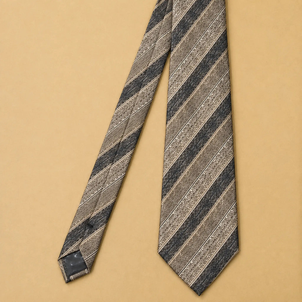 Charcoal Taupe Stripe Silk Necktie
